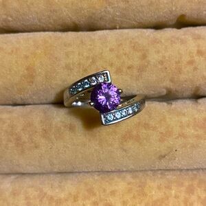 magnificent estate 14k white gold purple amethyst & diamond ladies ring